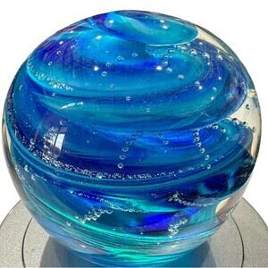 NEW Ocean Water 4” Orb Paperweight Bullicante Bubbles Signed Scotty Garrelts